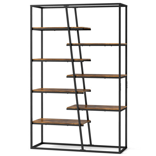 71-Inch 7-Tier Industrial Etagere Bookcase with Heavy-duty Metal Frame-Rustic Brown