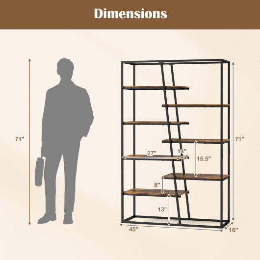 71-Inch 7-Tier Industrial Etagere Bookcase with Heavy-duty Metal Frame-Rustic Brown