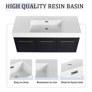 Modern Wall Mounted Bathroom Vanity with Resin Sink and Storage Rack