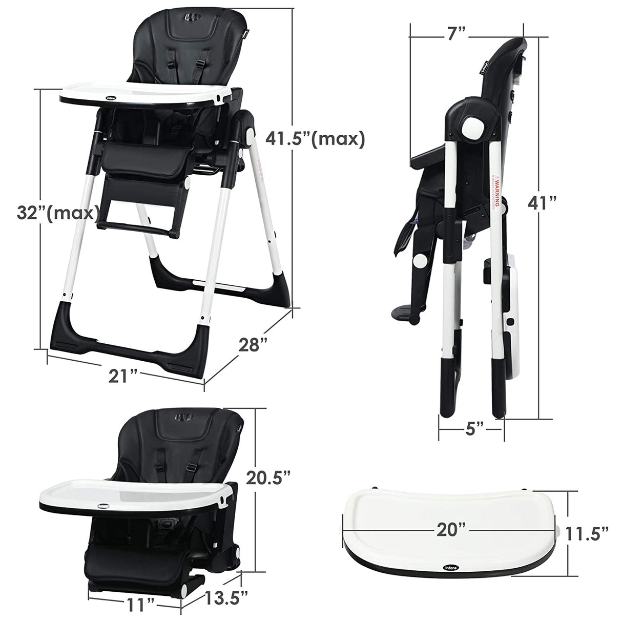 4-in-1 High Chair “Booster Seat with Adjustable Height and Recline-Black