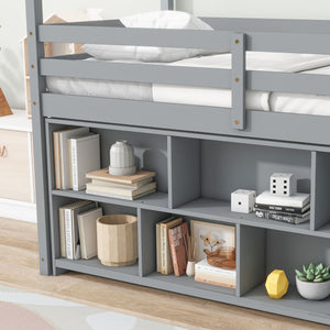 House Loft Bed With Roof Frame, Under Bed Shelving Storage Unit, Guardrails, Ladder by Couch.com