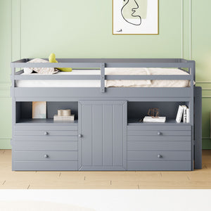 Loft Bed With 4 Drawers, Underneath Cabinet And Shelves