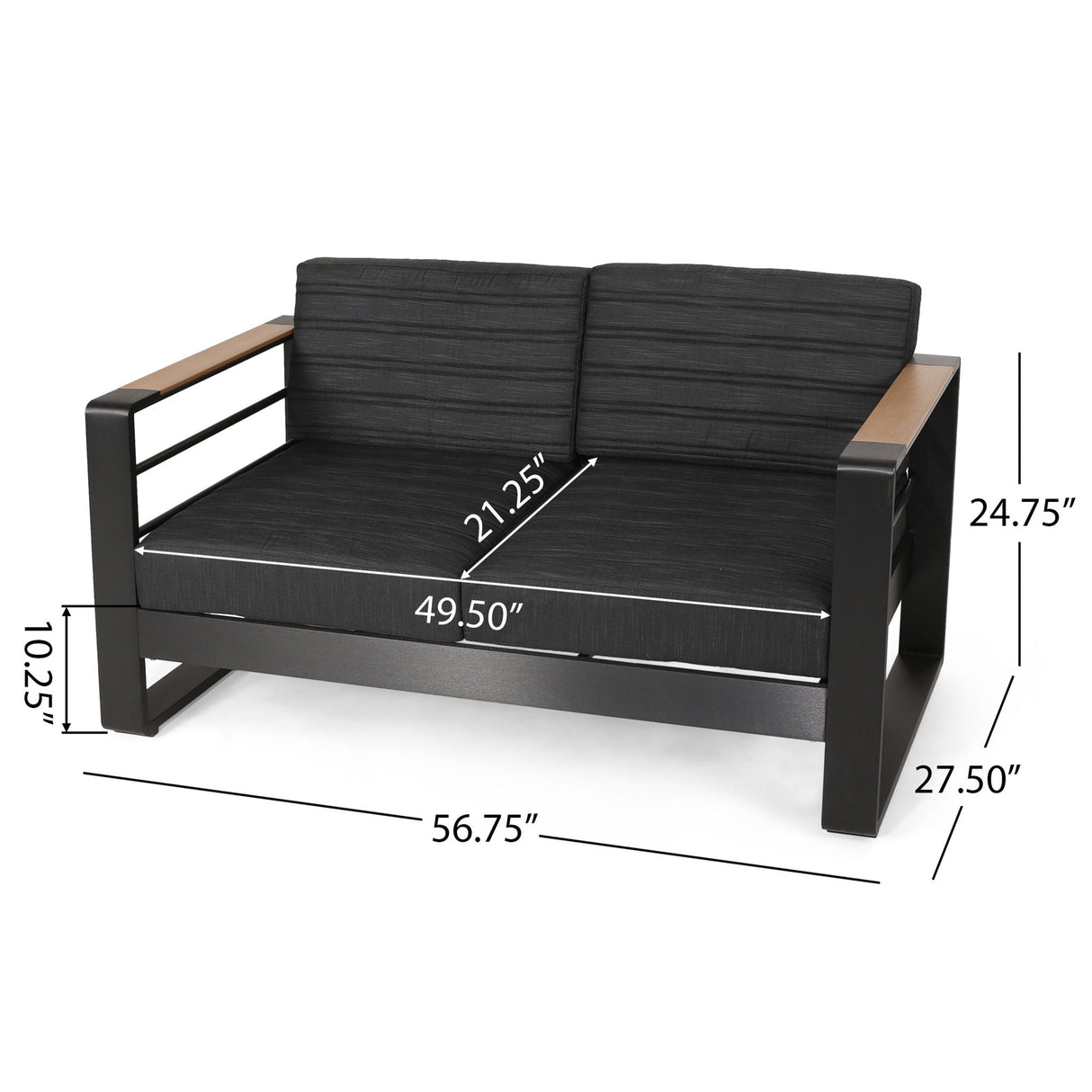 Loveseat With Slat Paneling And Aluminum Frame - Black by Couch.com