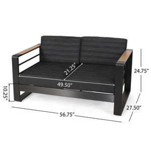 Loveseat With Slat Paneling And Aluminum Frame - Black by Couch.com