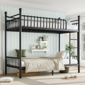 Twin XL over Twin XL Metal Bunk Bed with Curved Guardrails and Round-Tube Frame, No Box Spring Required, Black