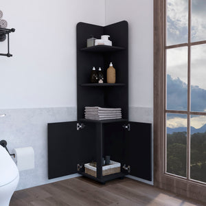 Corner Cabinet Tall With 3 Tier Shelf And 2 Door - Black by Couch.com