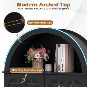 71.5 Inch Arched Cabinet 5-Tier with Tempered Glass Doors and Wine Rack-Black