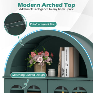 71.5 Inch Arched Cabinet 5-Tier with Tempered Glass Doors and Wine Rack-Green