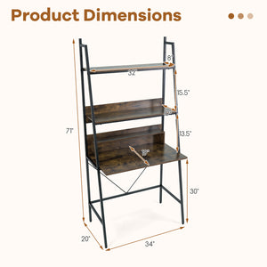 71  High Freestanding Laptop Desk with Open Shelves for Living Room Bedroom Study-Brown