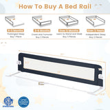 71-Inch Foldable Bed Rail Swing Down Baby Bed Guard Rail with Adjustable Safety Strap-Blue