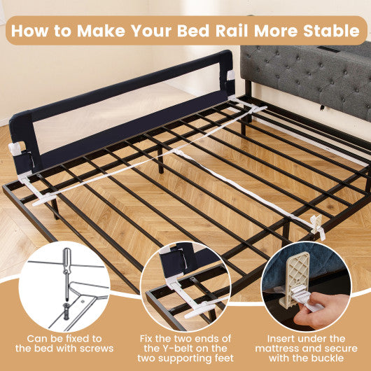 71-Inch Foldable Bed Rail Swing Down Baby Bed Guard Rail with Adjustable Safety Strap-Blue