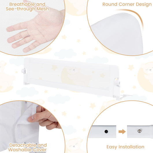 71-Inch Foldable Bed Rail Swing Down Baby Bed Guard Rail with Adjustable Safety Strap-White
