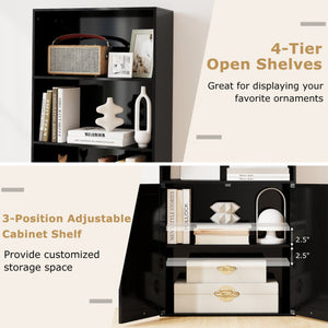 71 Inch Freestanding Bookshelf with 6 Shelves and 2-Door Cabinet-Black