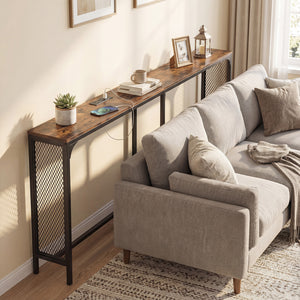 71 Inch Narrow Console Table with Power Outlet for Small Space-Rustic Brown