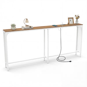 71 Inch Narrow Console Table with Power Outlet for Small Space-Natural