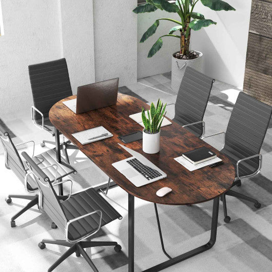 71 Inches Executive Table Oval Home Office Table with Cable Management Hole-Rustic Brown