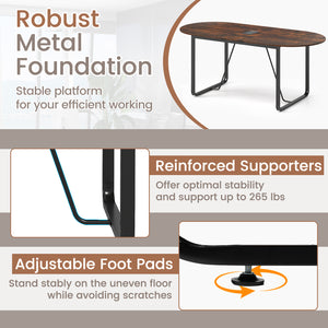 71 Inches Executive Table Oval Home Office Table with Cable Management Hole-Rustic Brown