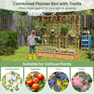 71 Inches Large Wooden Planter Container with Trellis and Hanging Roof-Orange