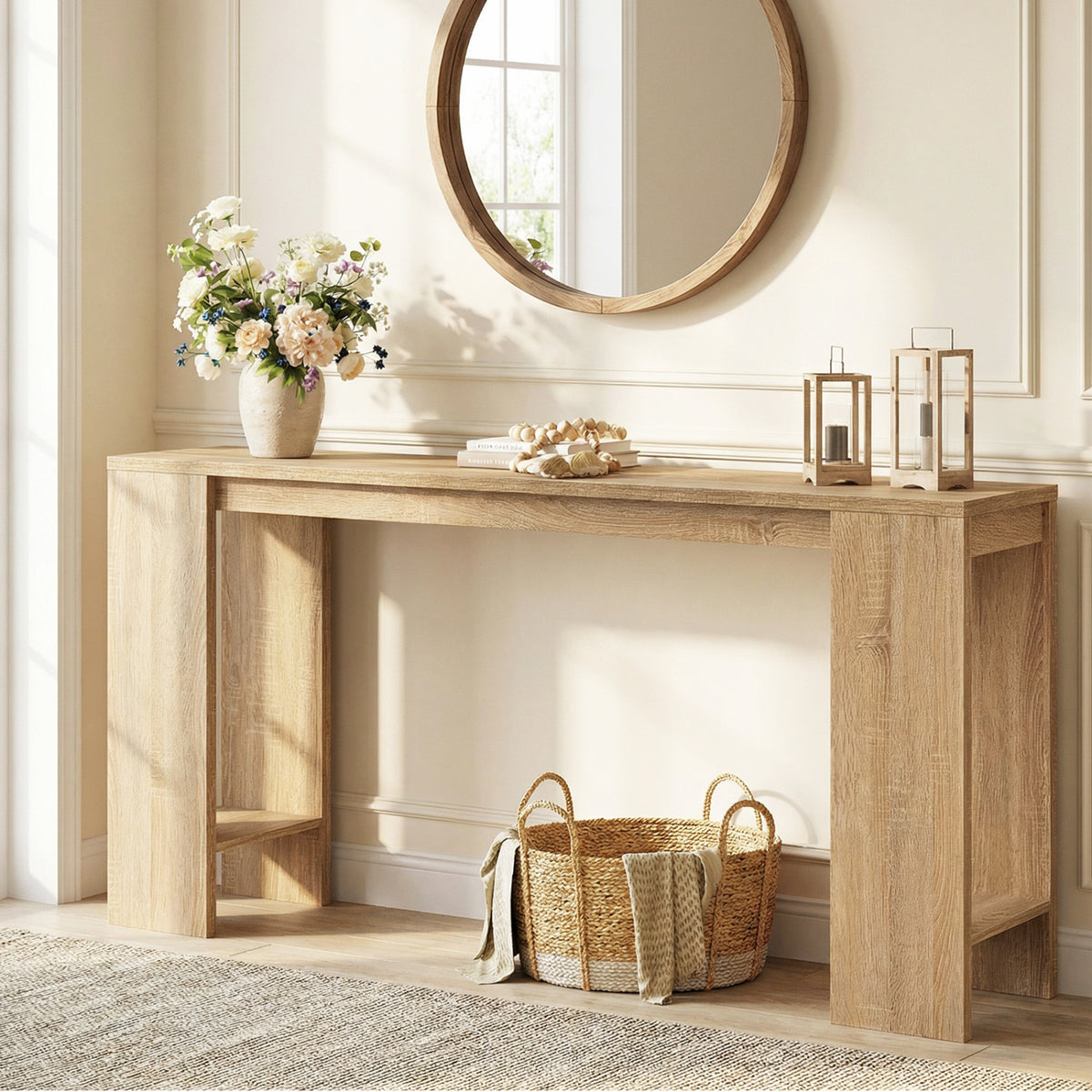 71 Inches Long Console Table with Storage for Hallway-Natural