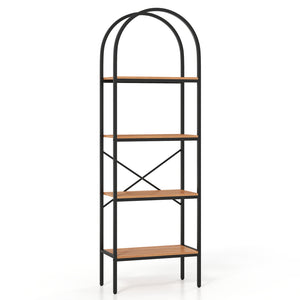 71" Tall Arched Bookcase 4-Tier with Storage Shelves & Metal Frame for Home Office-Brown & Black