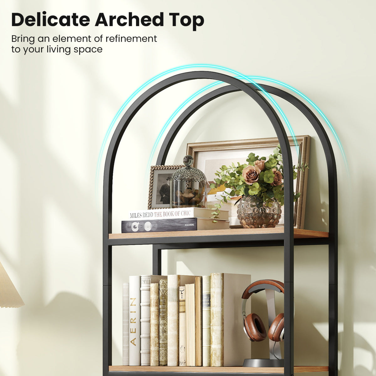 71" Tall Arched Bookcase 4-Tier with Storage Shelves & Metal Frame for Home Office-Brown & Black