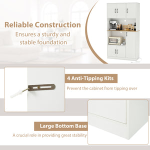 71" Tall Kitchen Pantry Cabinet with Charging Station Wooden Buffet Cupboard Sideboard-White