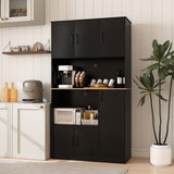 71" Tall Kitchen Pantry Cabinet with Charging Station Wooden Buffet Cupboard Sideboard-Black