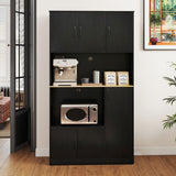 71" Tall Kitchen Pantry Cabinet with Charging Station Wooden Buffet Cupboard Sideboard-Black