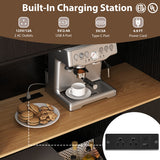 Heavy-Duty Metal Slats Support Bed Platform with Charging Station-Walunt