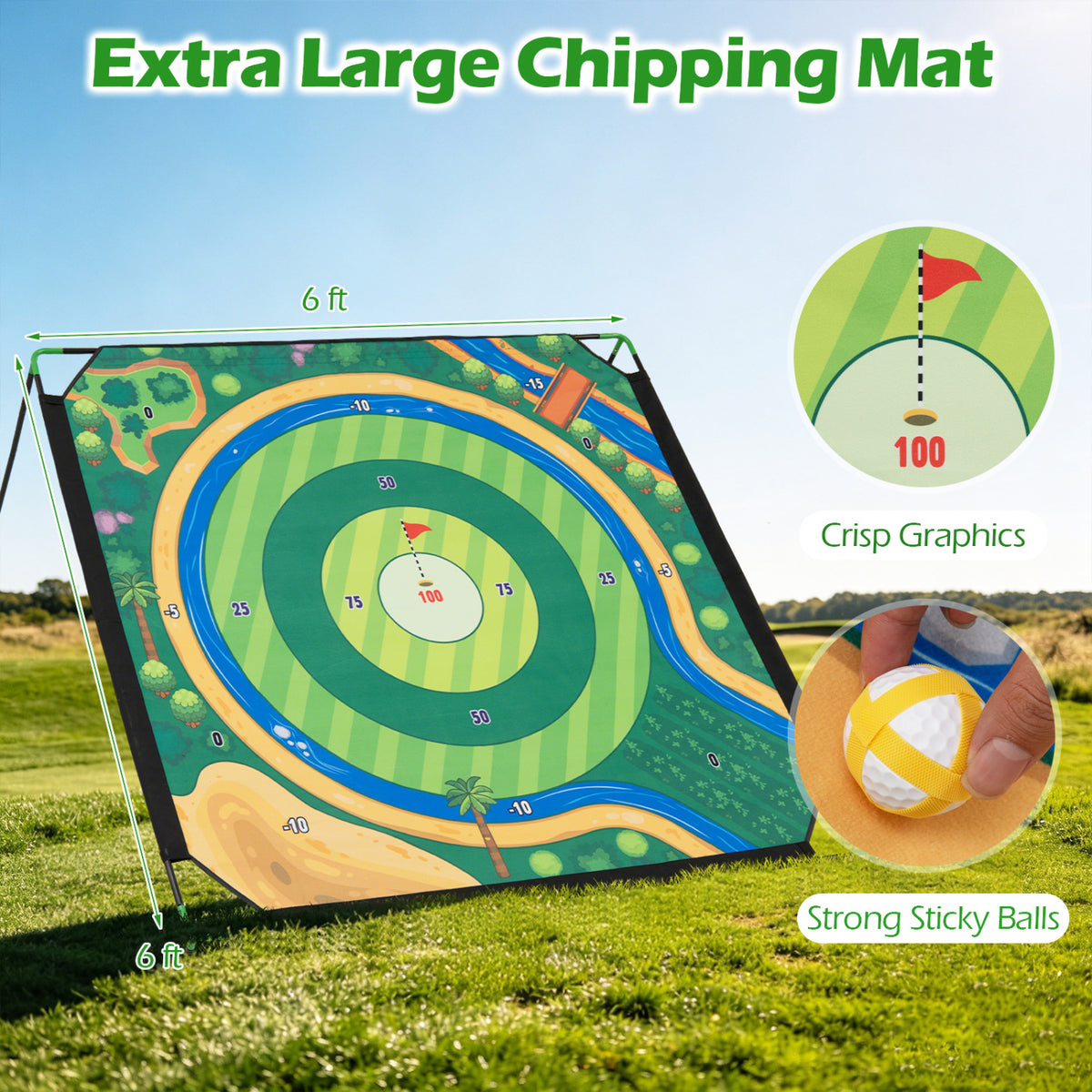 71 x 71 Inches Golf Chipping Game Set with 2 Adjustable Clubs