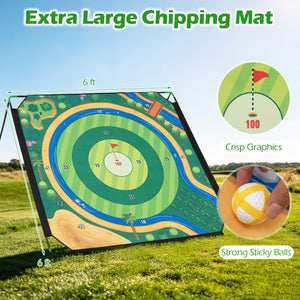 71 x 71 Inches Golf Chipping Game Set with 2 Adjustable Clubs