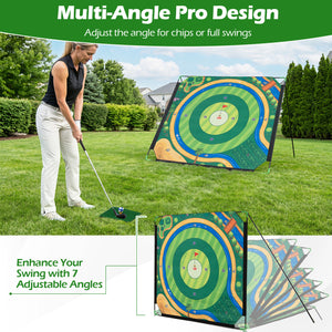 71 x 71 Inches Golf Chipping Game Set with 2 Adjustable Clubs