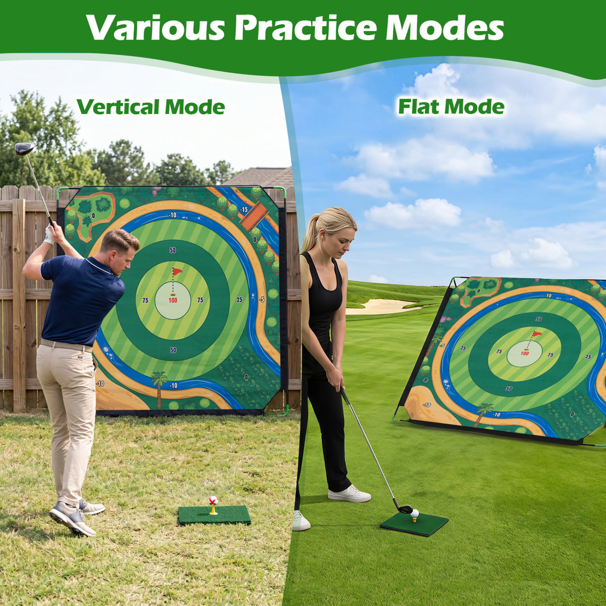 71 x 71 Inches Golf Chipping Game Set with 2 Adjustable Clubs