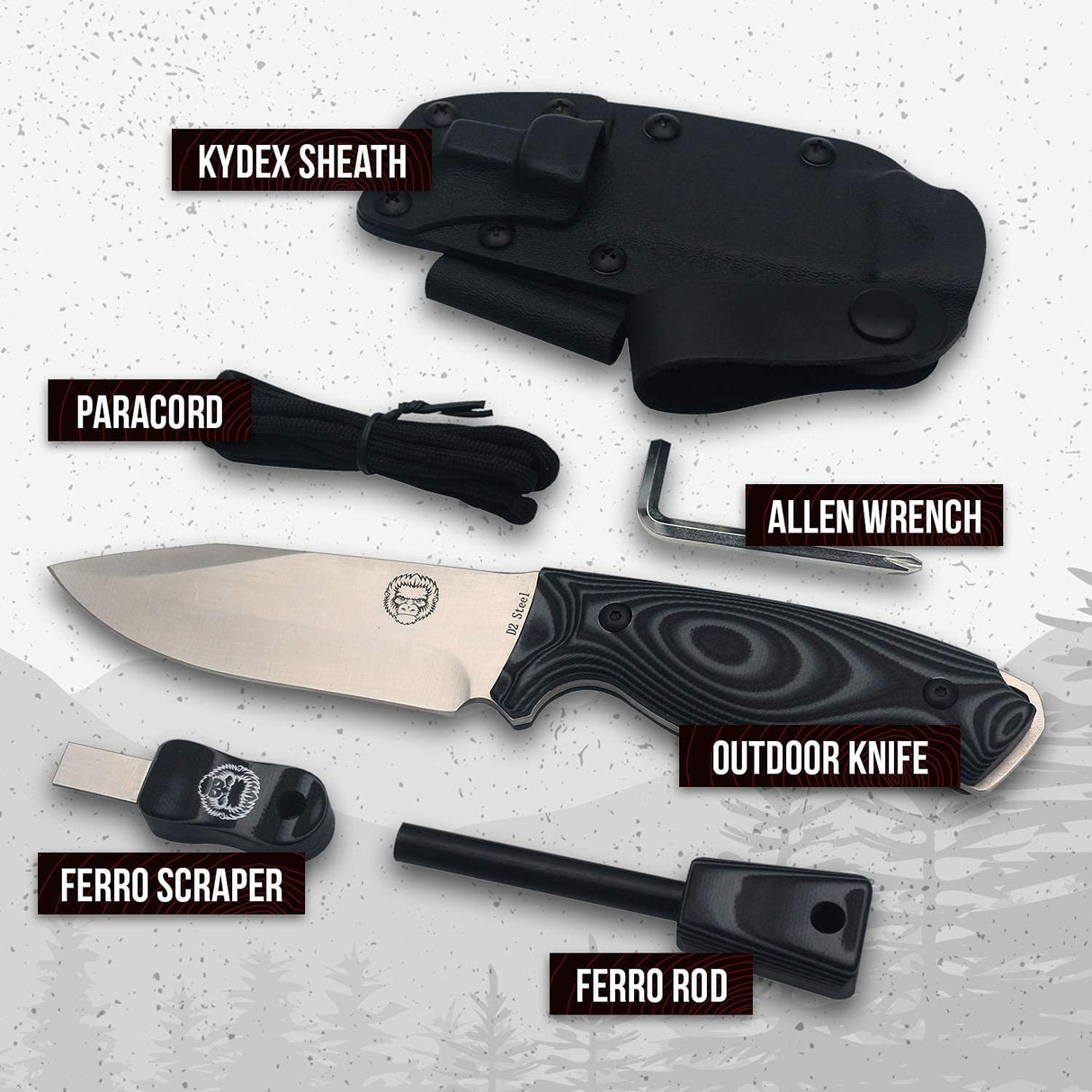 "The Silverback" Full Tang D2 Survival Camping Knife Gift Set