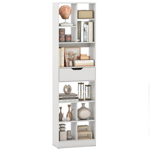 71inch Tall Freestanding Bookcase with Drawer 10-Cube Storage Organizer-White