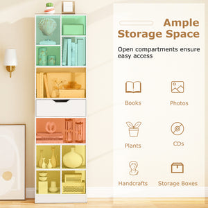71inch Tall Freestanding Bookcase with Drawer 10-Cube Storage Organizer-White