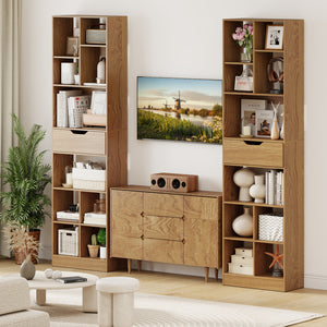 71inch Tall Freestanding Bookcase with Drawer 10-Cube Storage Organizer-Natural
