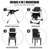 4-in-1 High Chair “Booster Seat with Adjustable Height and Recline-Black