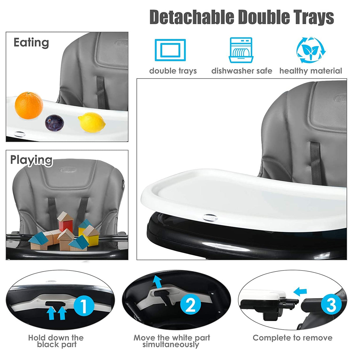 4-in-1 High Chair “Booster Seat with Adjustable Height and Recline-Black