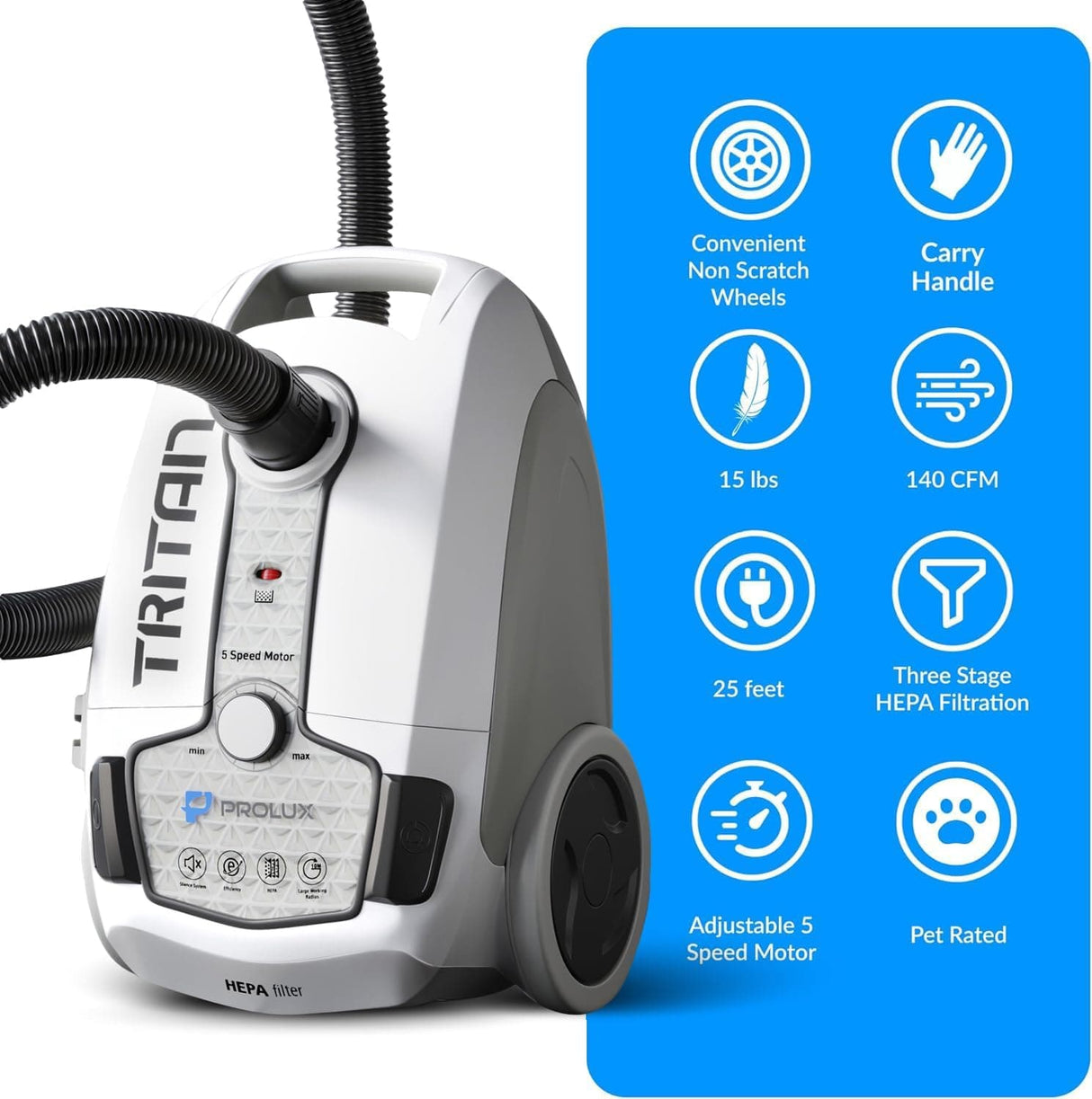 Prolux Tritan Canister Vacuum with Sealed HEPA Filtration and 12 Amp Motor by Prolux Cleaners