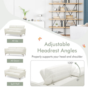 72.5 Inch Modern Fabric Loveseat Sofa Couch with Adjustable Headrest-White