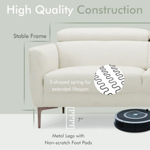 72.5 Inch Modern Fabric Loveseat Sofa Couch with Adjustable Headrest-White