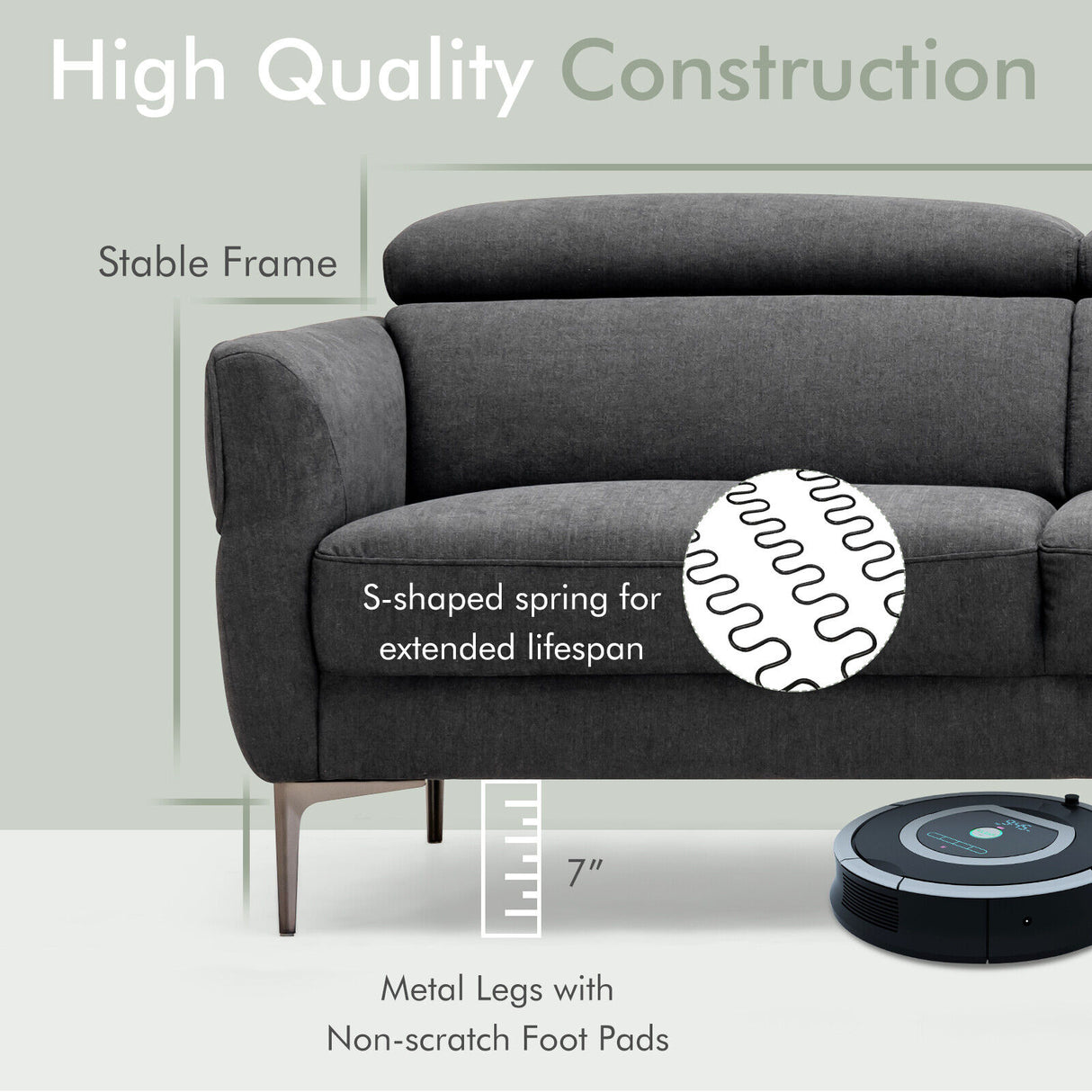 72.5 Inch Modern Fabric Loveseat Sofa Couch with Adjustable Headrest
