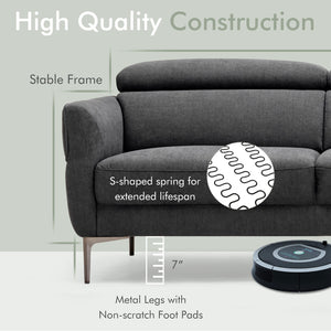 72.5 Inch Modern Fabric Loveseat Sofa Couch with Adjustable Headrest