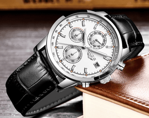 Men's  Waterproof Watch With Chronometers Date Display And Fluorescent Pointers Excellent Look Perfect Gift
