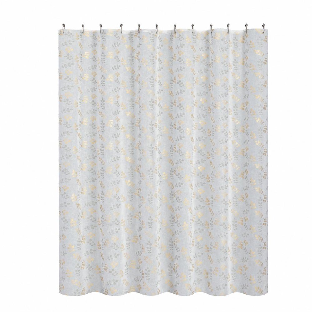 72" White And Gold Floral Shower Curtain