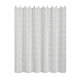 72" White And Gold Floral Shower Curtain