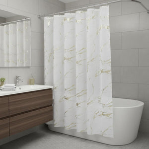 72" White And Gold Abstract Shower Curtain