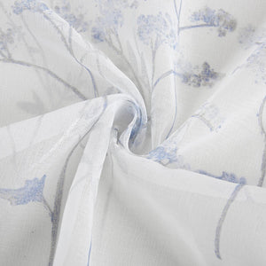 72" White And Blue Floral Shower Curtain