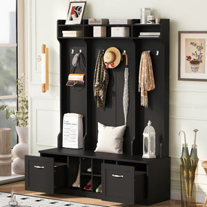 5 In 1 Entryway Bench With Coat Rack, 7 Sturdy Hooks, 2 Spacious Drawers And Adjustable Shelves by Couch.com